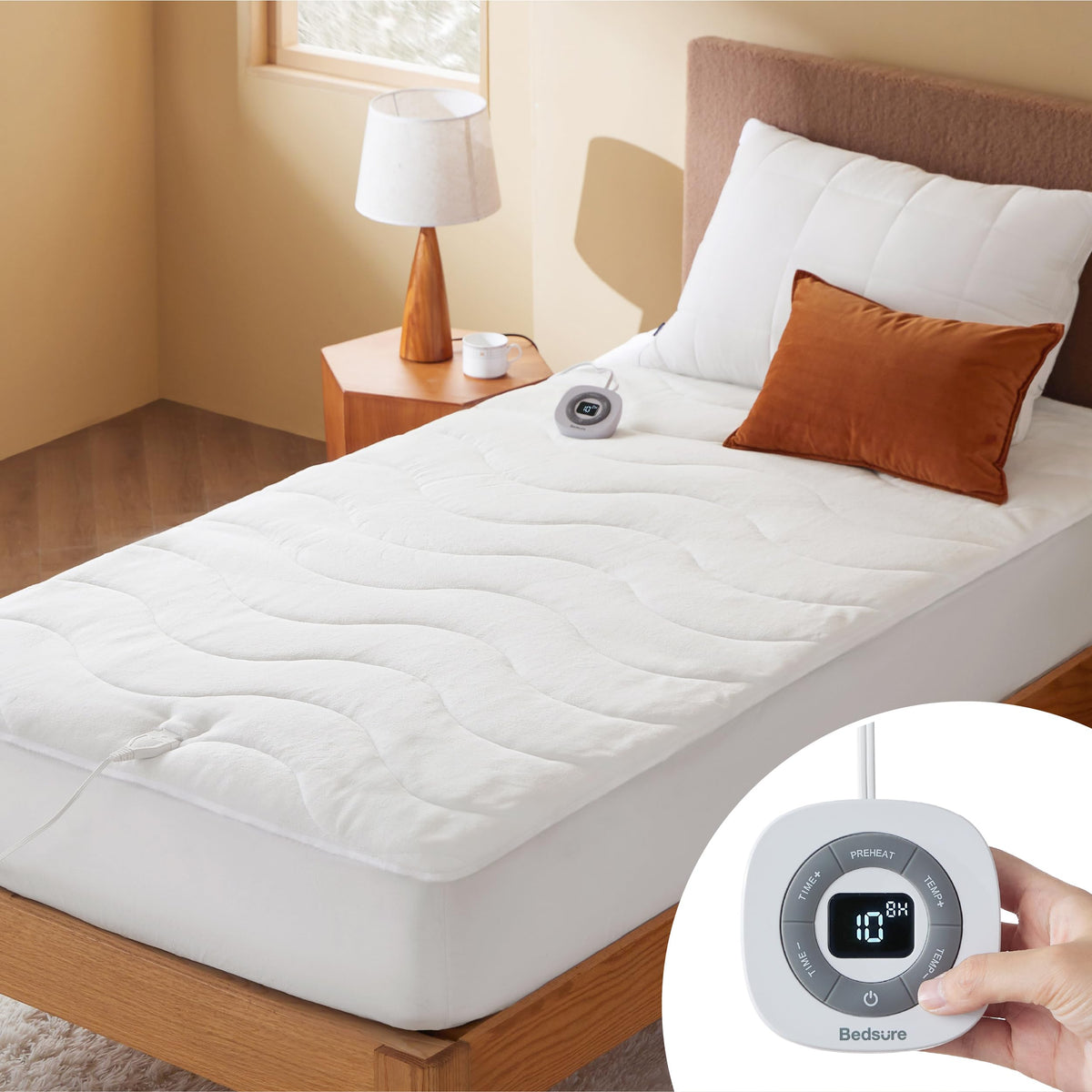 Bedsure vue avant du chauffe-matelas posé, démontre chaleur et confort