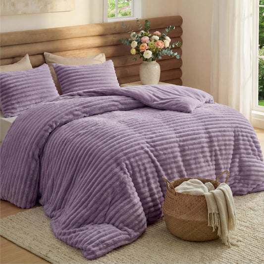 Bedsure face avant emballage montrant la couette lavande et ses avantages douillets