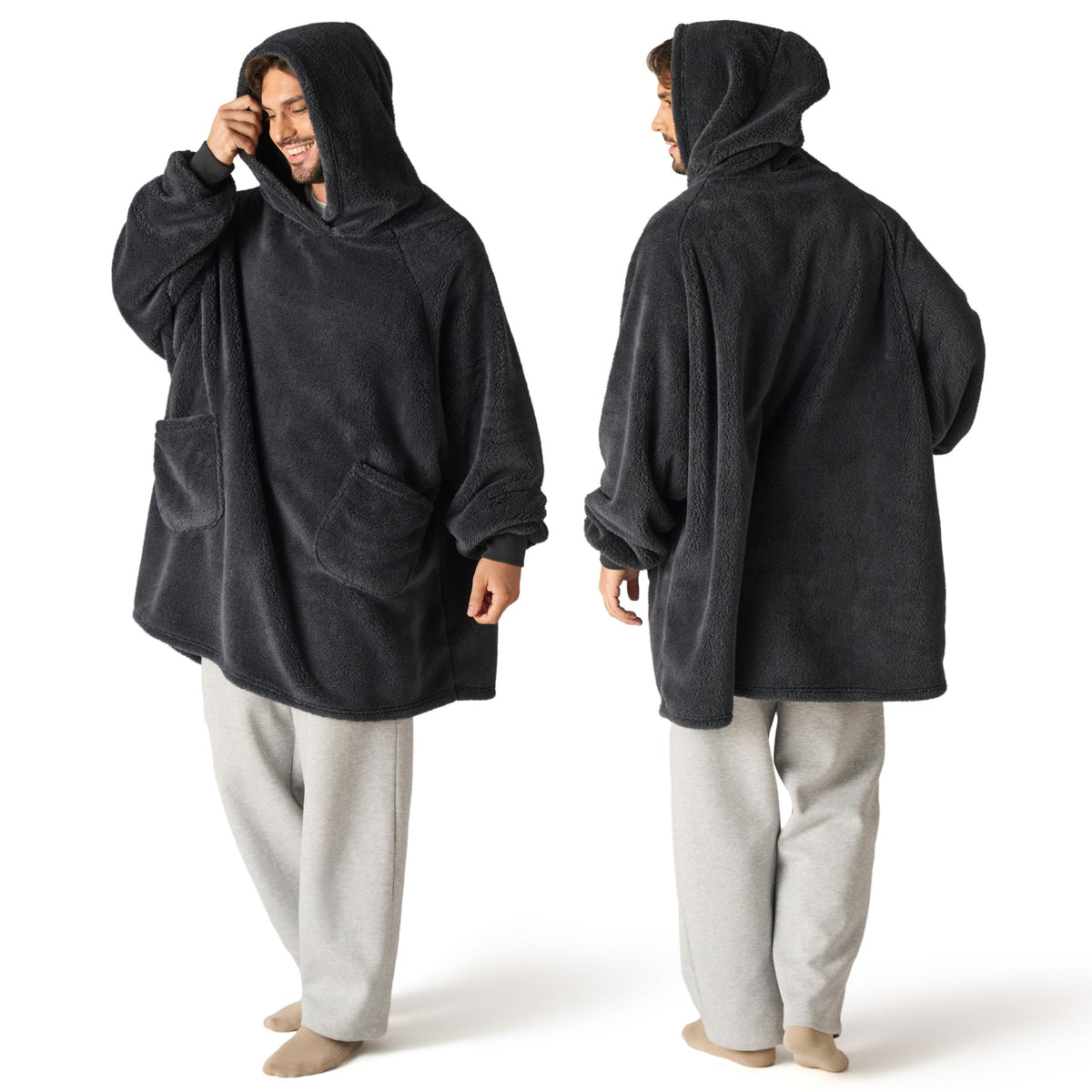 Bedsure vue avant du hoodie gris charcoal montrant coupe ample et confort
