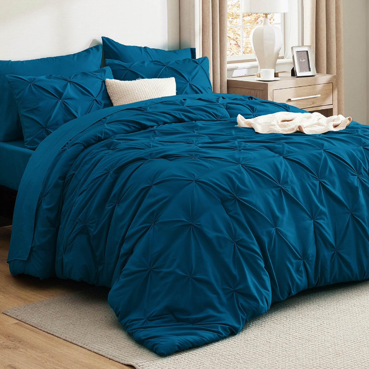 Bedsure vue avant de la parure Queen teal montrant élégance et confort
