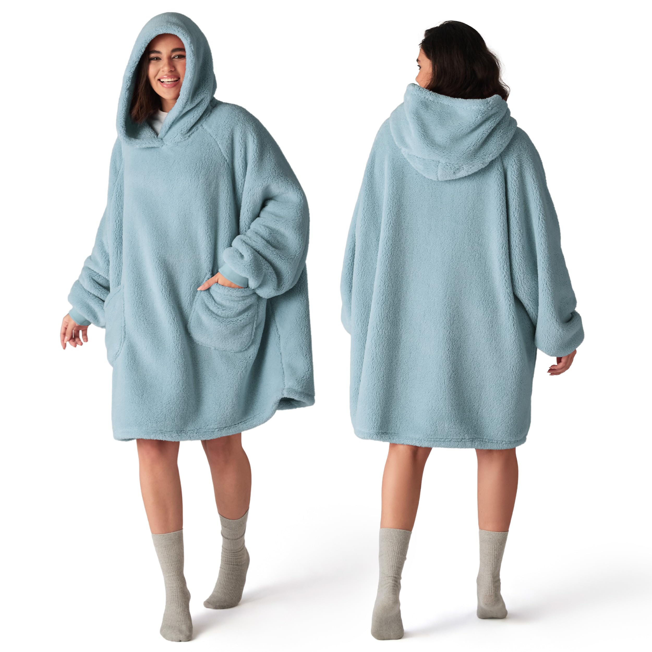 Bedsure vue avant vert clair montrant silhouette et capuche pour confort