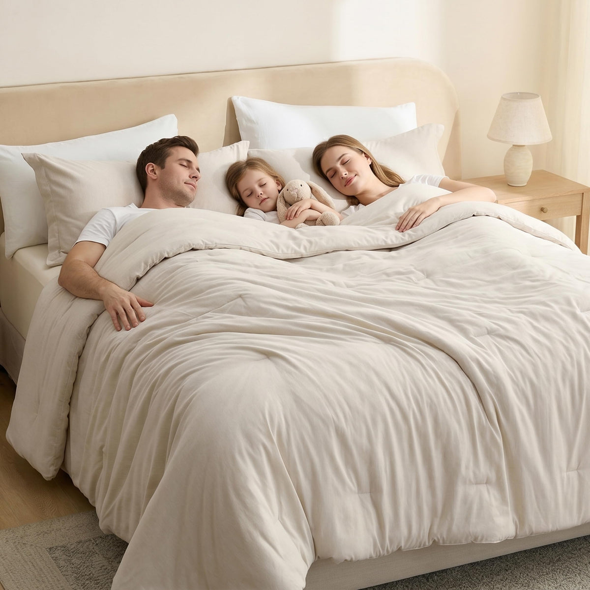 Bedsure emballage frontal beige montrant l'ensemble 3 pièces et l'avantage valeur