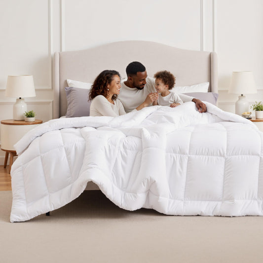 Bedsure vue de face de la couette Oversized King montrant le tombé généreux et confort