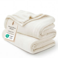Bedsure vue avant de la couverture crème montrant l'emballage et le design, confort immédiat
