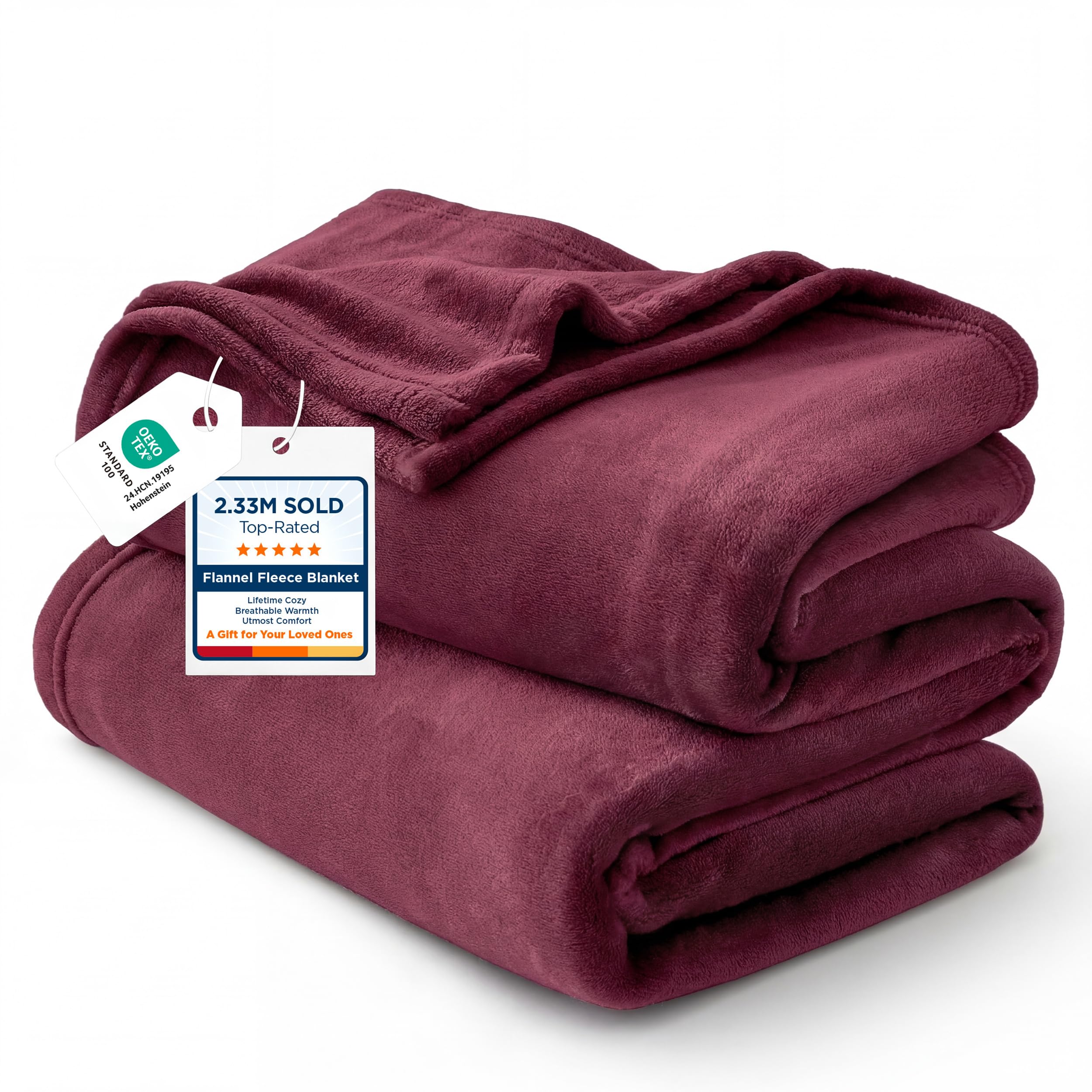 Bedsure vue frontale du packaging montrant une couverture rouge prête à l'emploi
