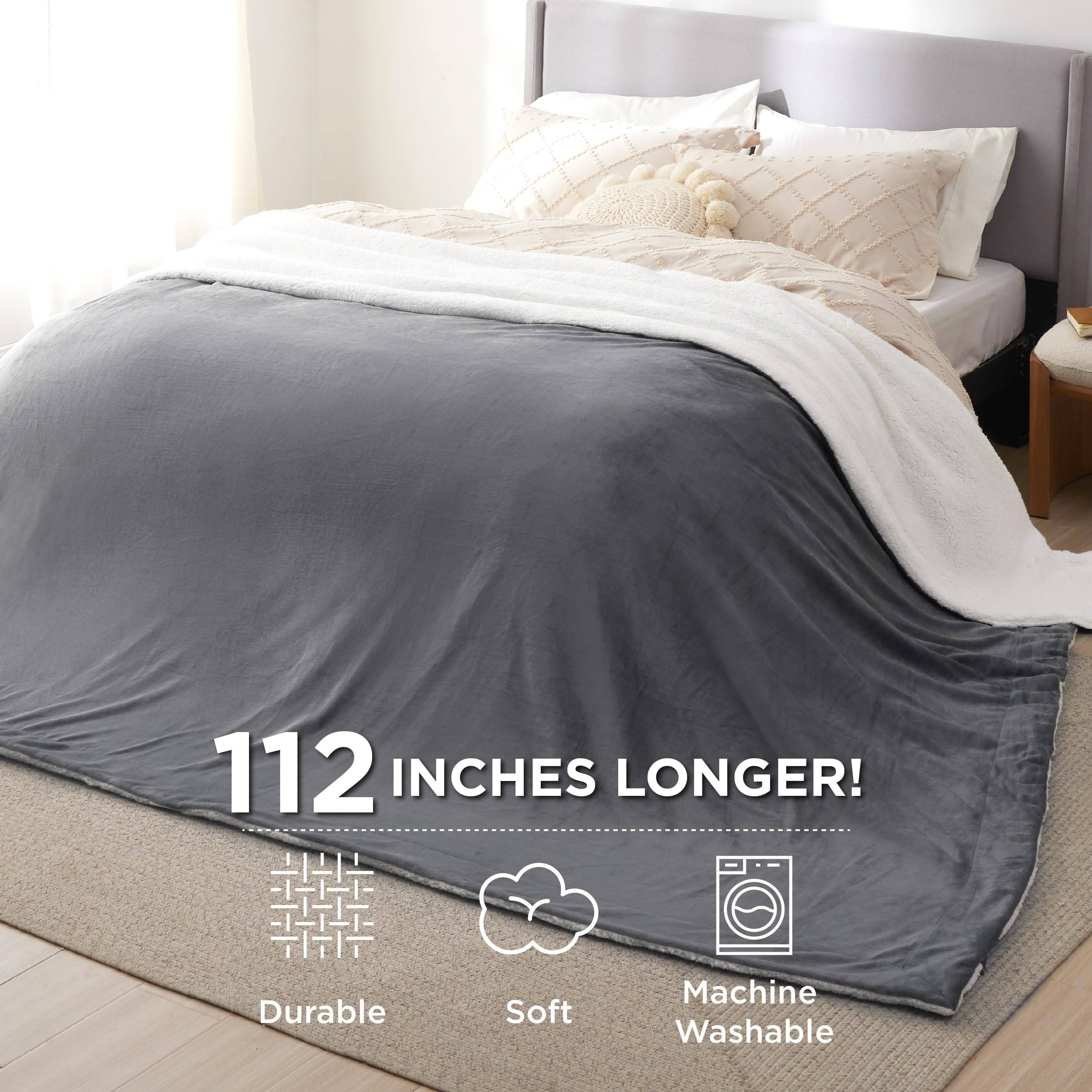 Bedsure couverture étalée sur lit Cal King montrant couverture généreuse et style