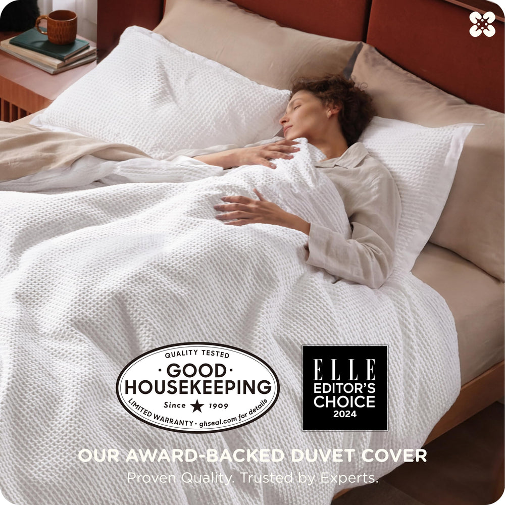 Bedsure gros plan sur le tissage waffle révélant relief et douceur