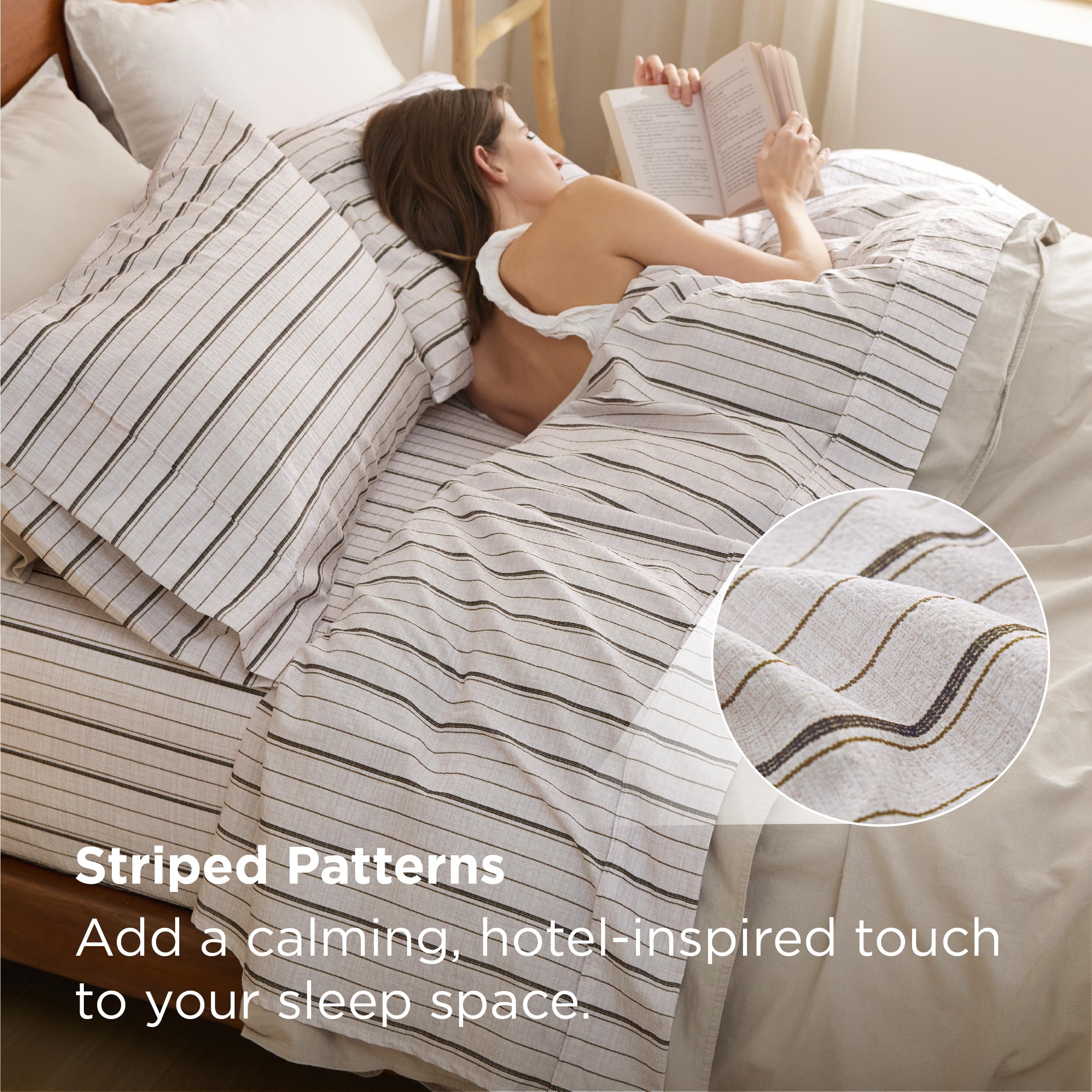 Bedsure gros plan du tissu jacquard montrant la texture et le confort au toucher