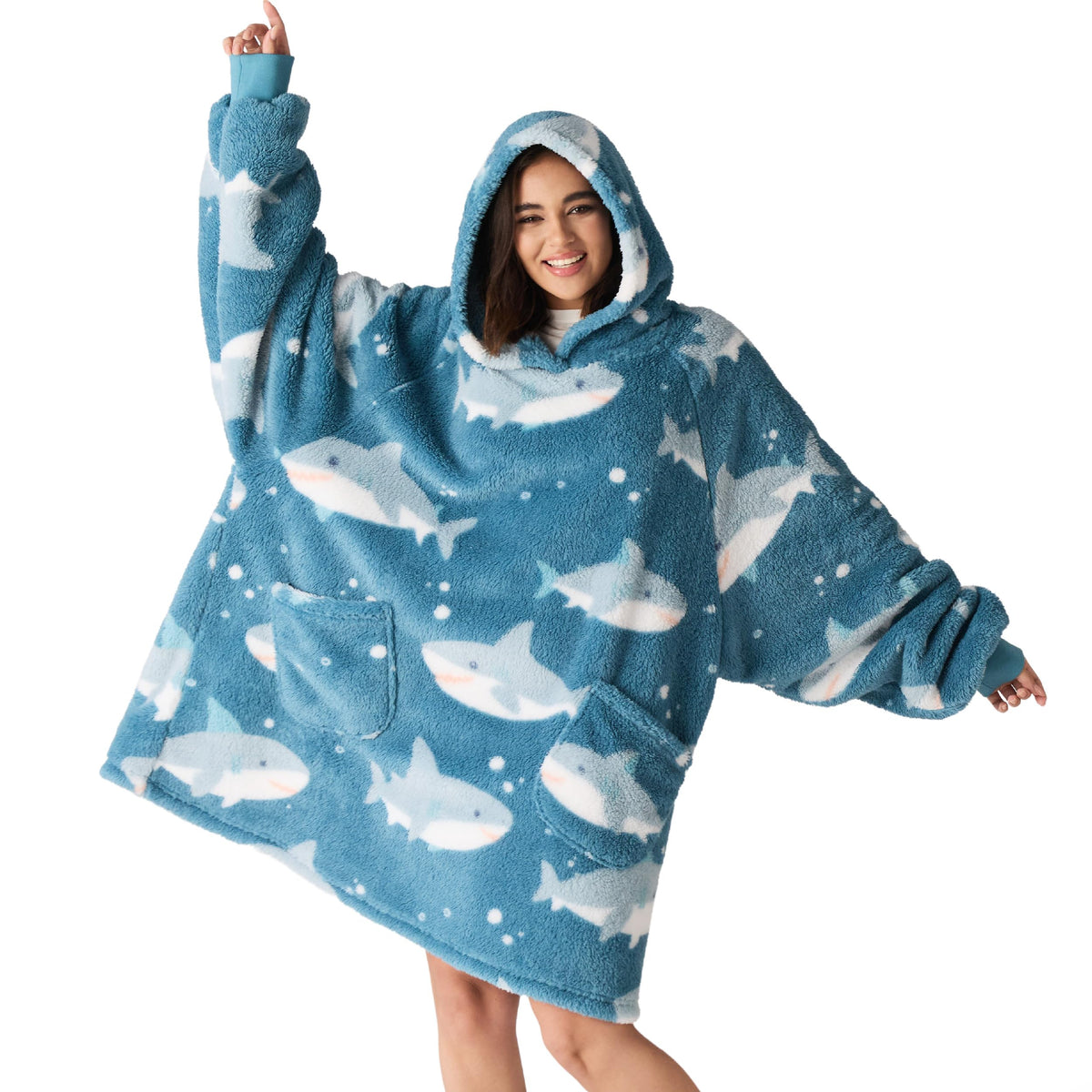 Bedsure couverture portable montrant l'avant du sweat à capuche pour une présentation claire