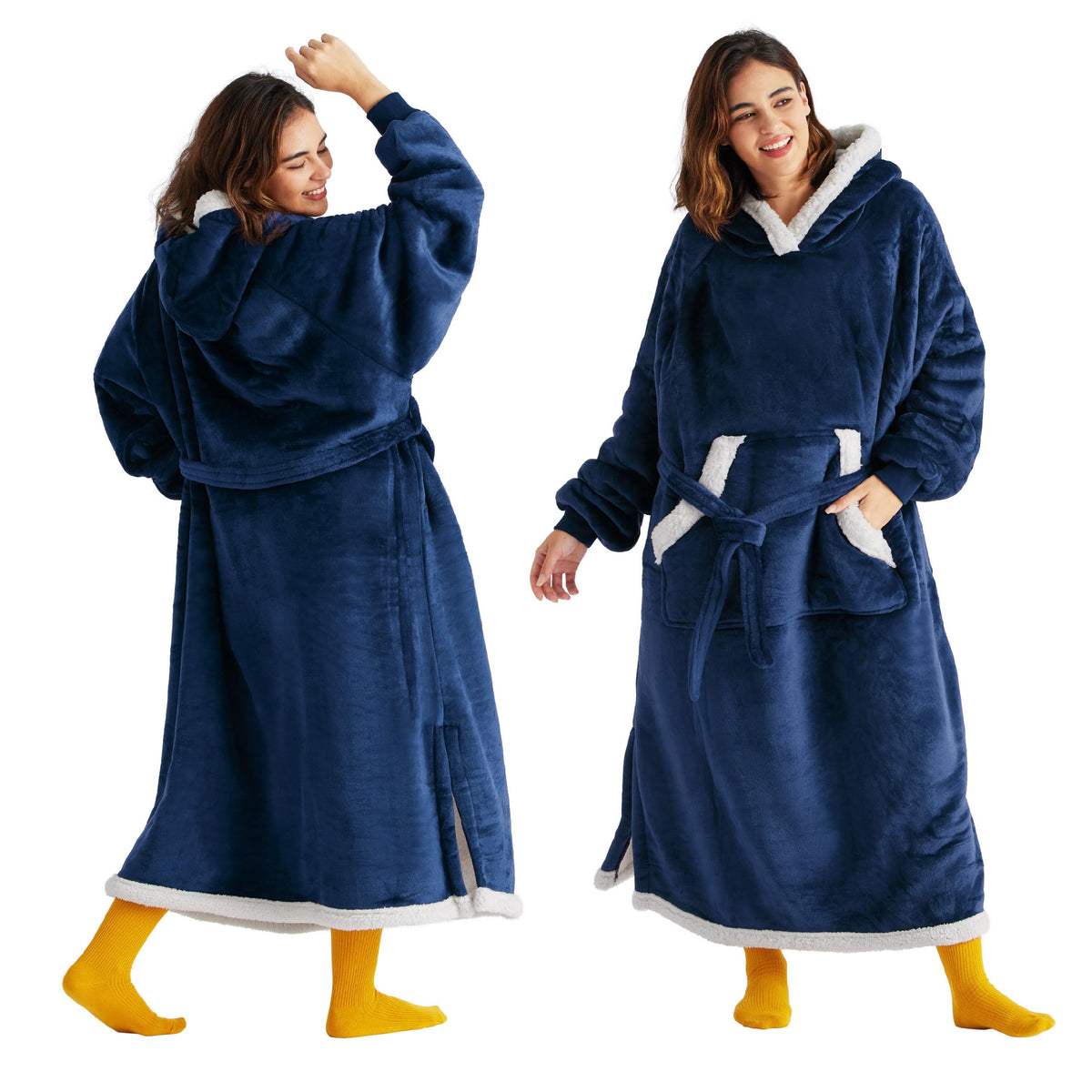 Bedsure vue de face du hoodie couverture navy pour chaleur confortable