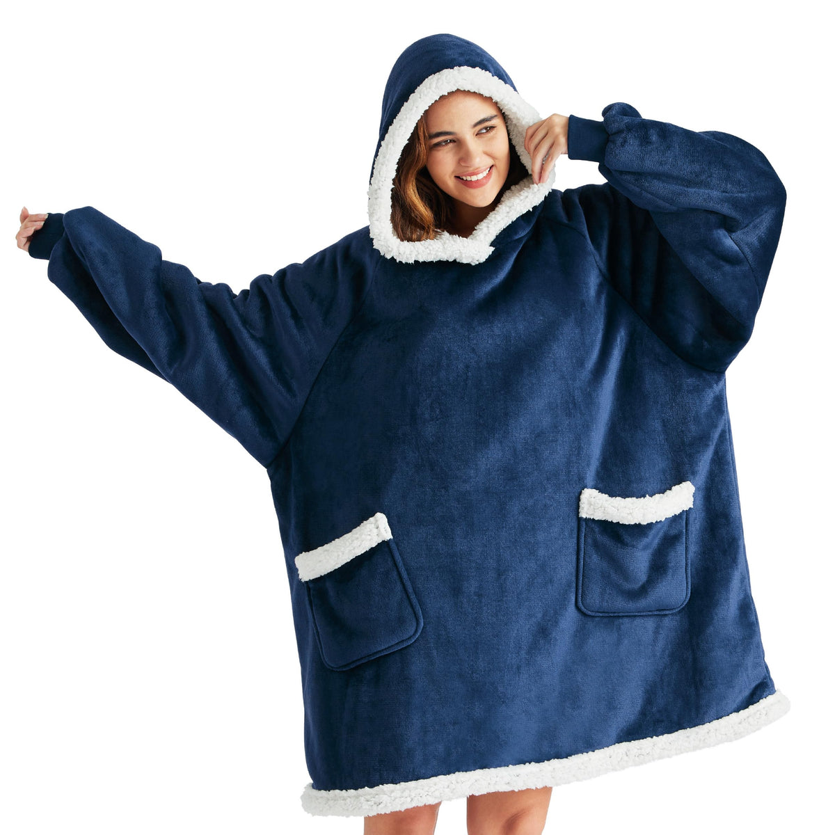 Bedsure hoodie bleu marine vue avant montrant coupe ample et confort