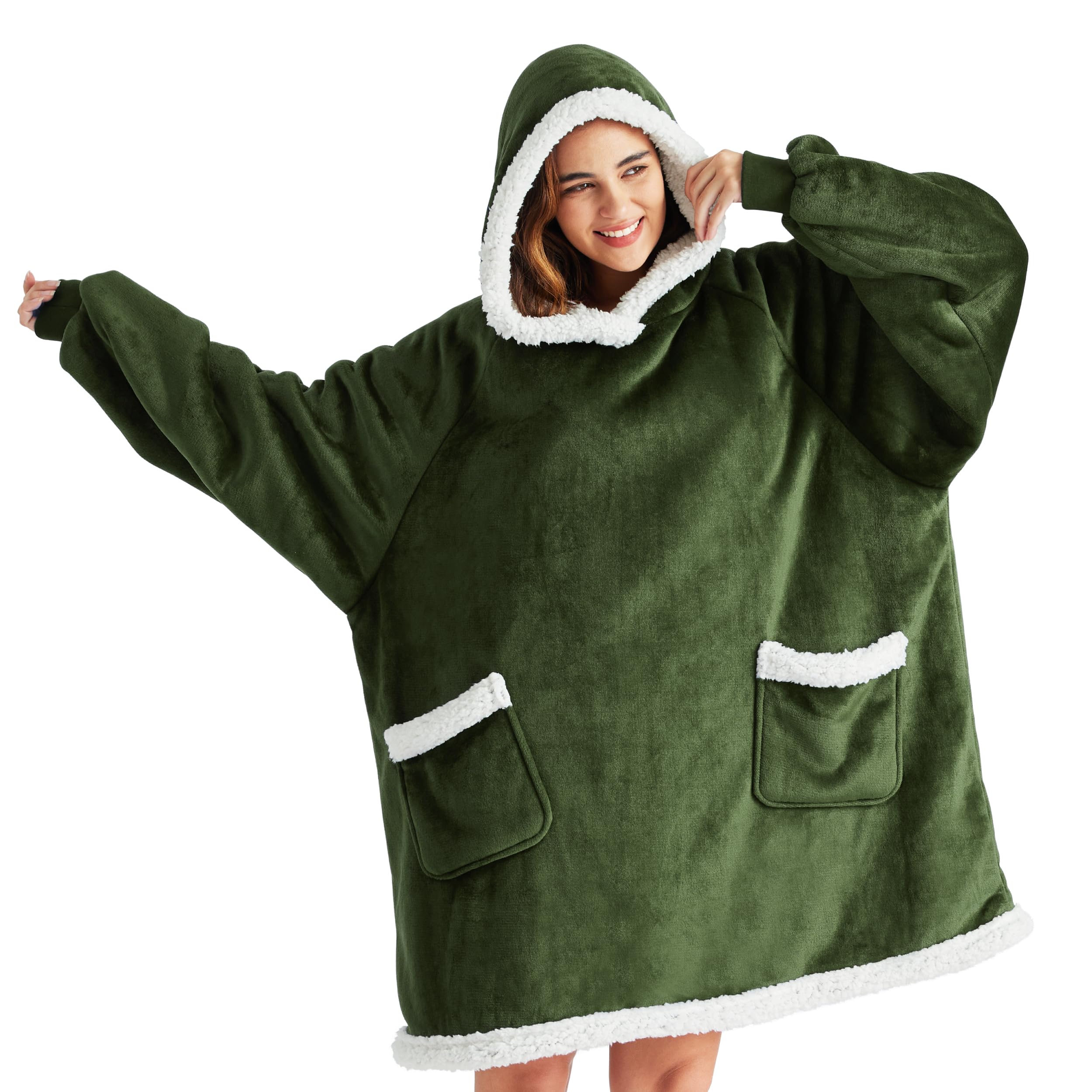 Bedsure hoodie face avant olive montrant coupe confortable et chaleur