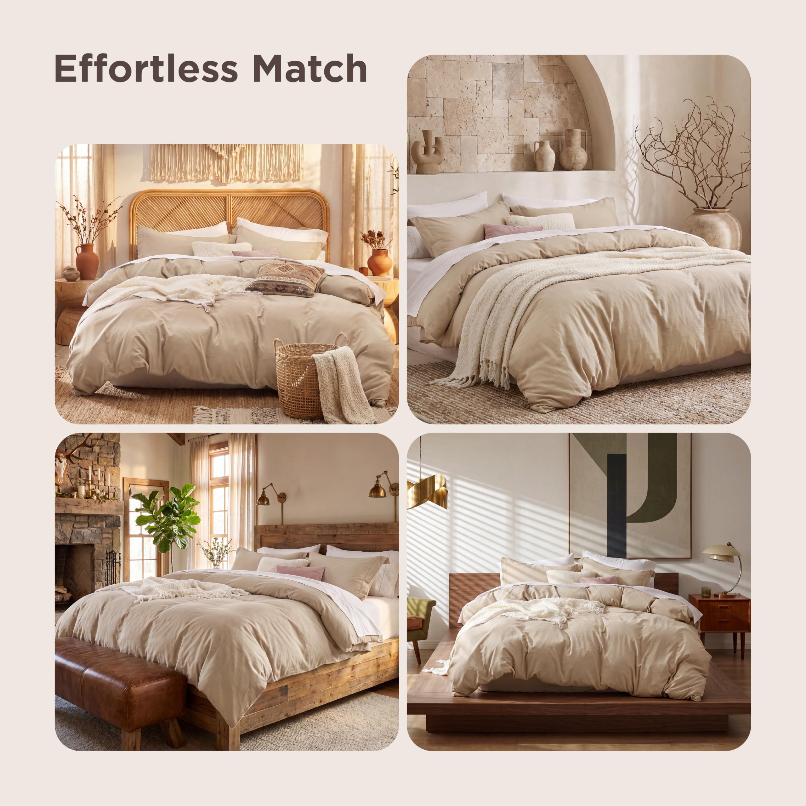 Bedsure mise en scène chambre beige clair apportant ambiance chaleureuse