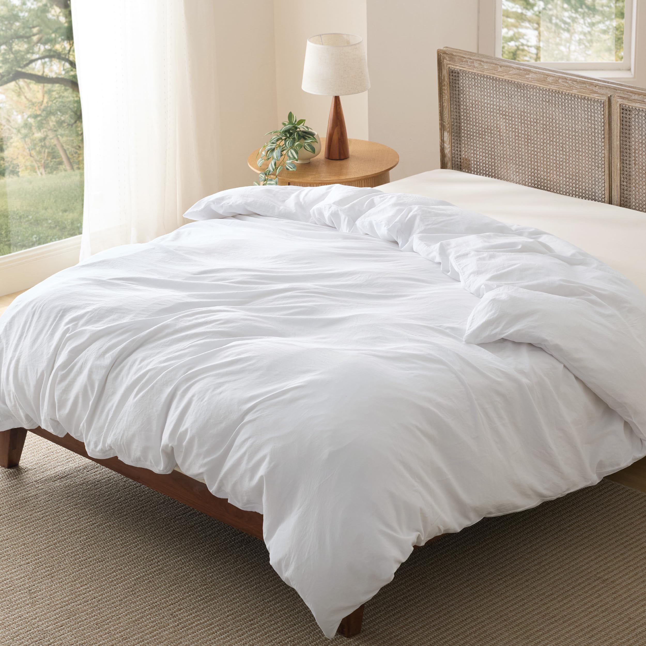 Bedsure housse de couette vue face avant blanche, protège et habille le lit