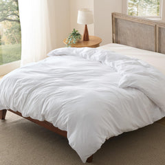 Bedsure housse de couette vue face avant blanche, protège et habille le lit
