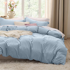 Bedsure housse de couette face avant couleur bleu clair montrant finition élégante