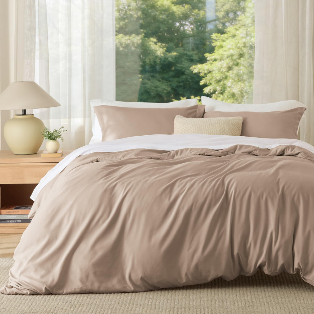 Bedsure vue avant de la housse de couette king, look soigné et protection