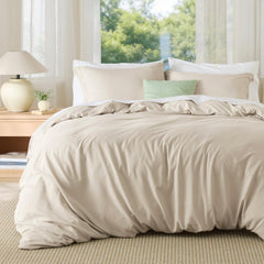 Bedsure housse de couette face avant beige, finition soignée pour un lit élégant