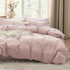 Bedsure housse de couette face rose poudré, look élégant et confortable