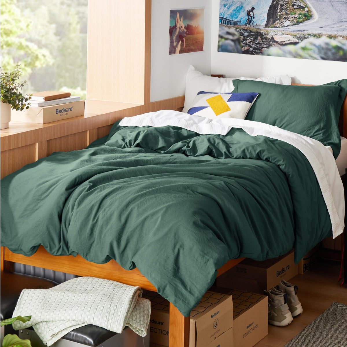 Bedsure housse de couette face avant vert forêt montrant finition nette et couleur