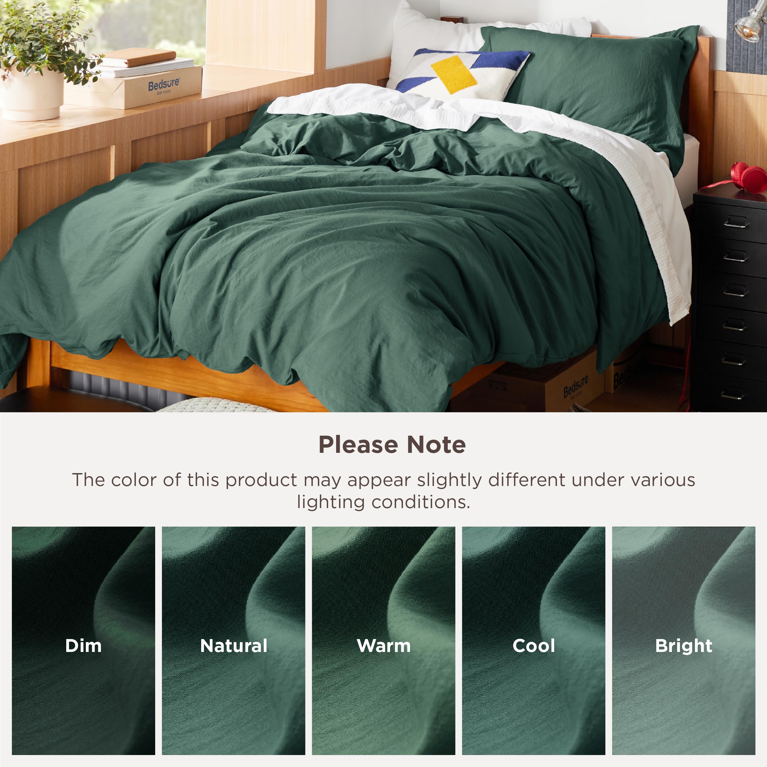 Bedsure housse à côté d'une règle montrant dimensions Twin 68 x 90 pouces claires
