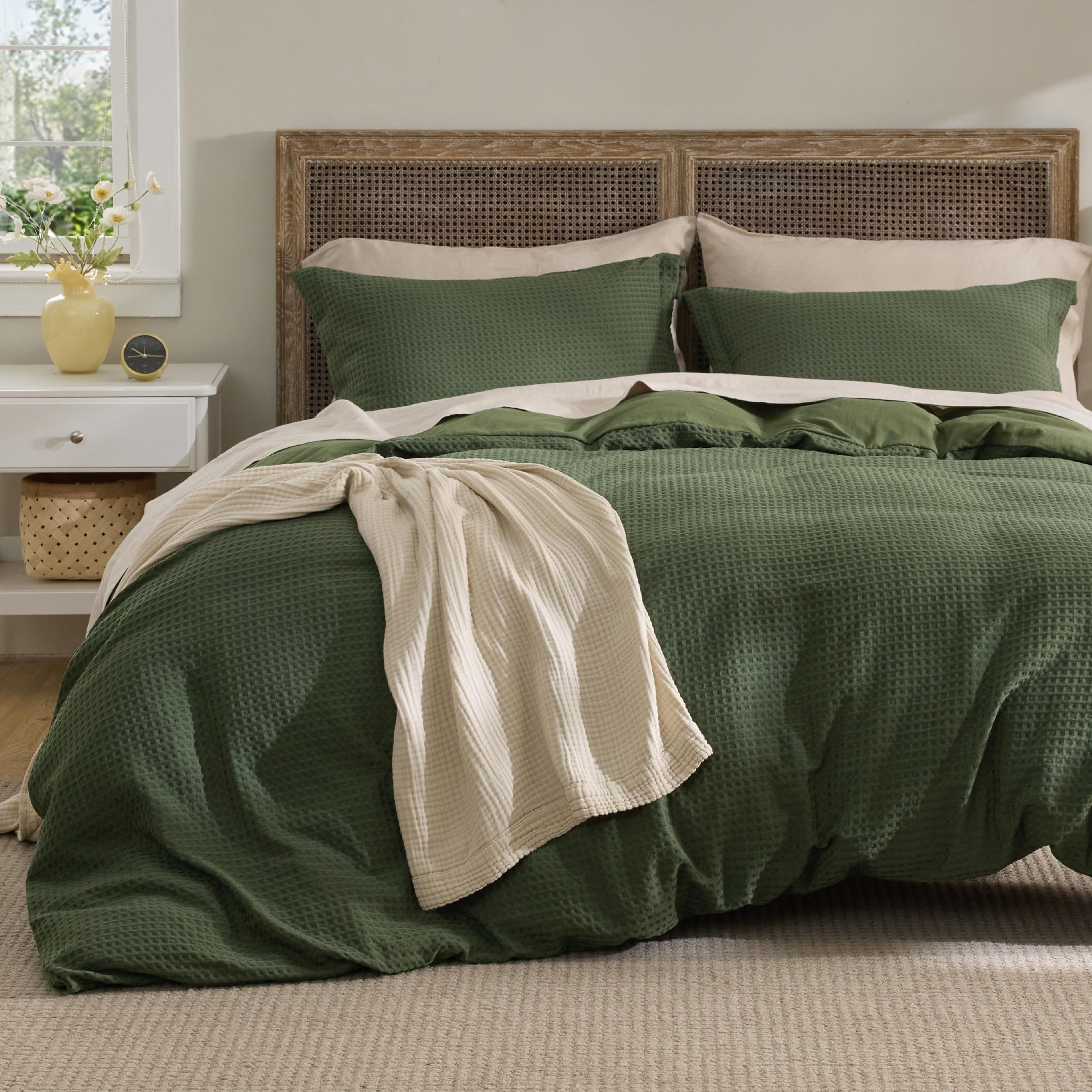 Bedsure housse de couette olive verte vue frontale, apporte élégance et confort