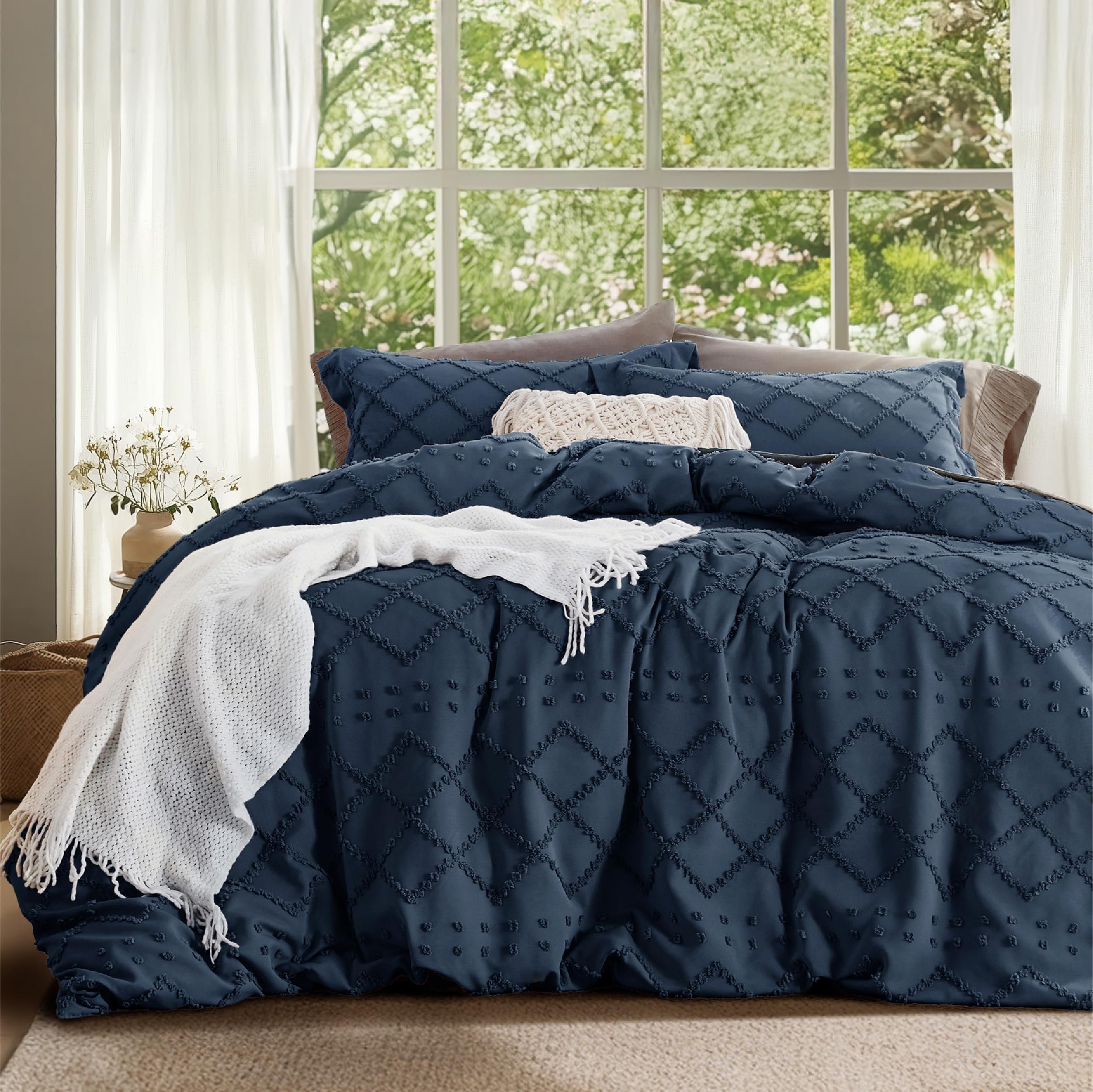 Bedsure housse de couette avant emballage montrant couleur navy et finition