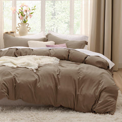 Bedsure housse de couette face avant montrant le coloris marron et l'élégance