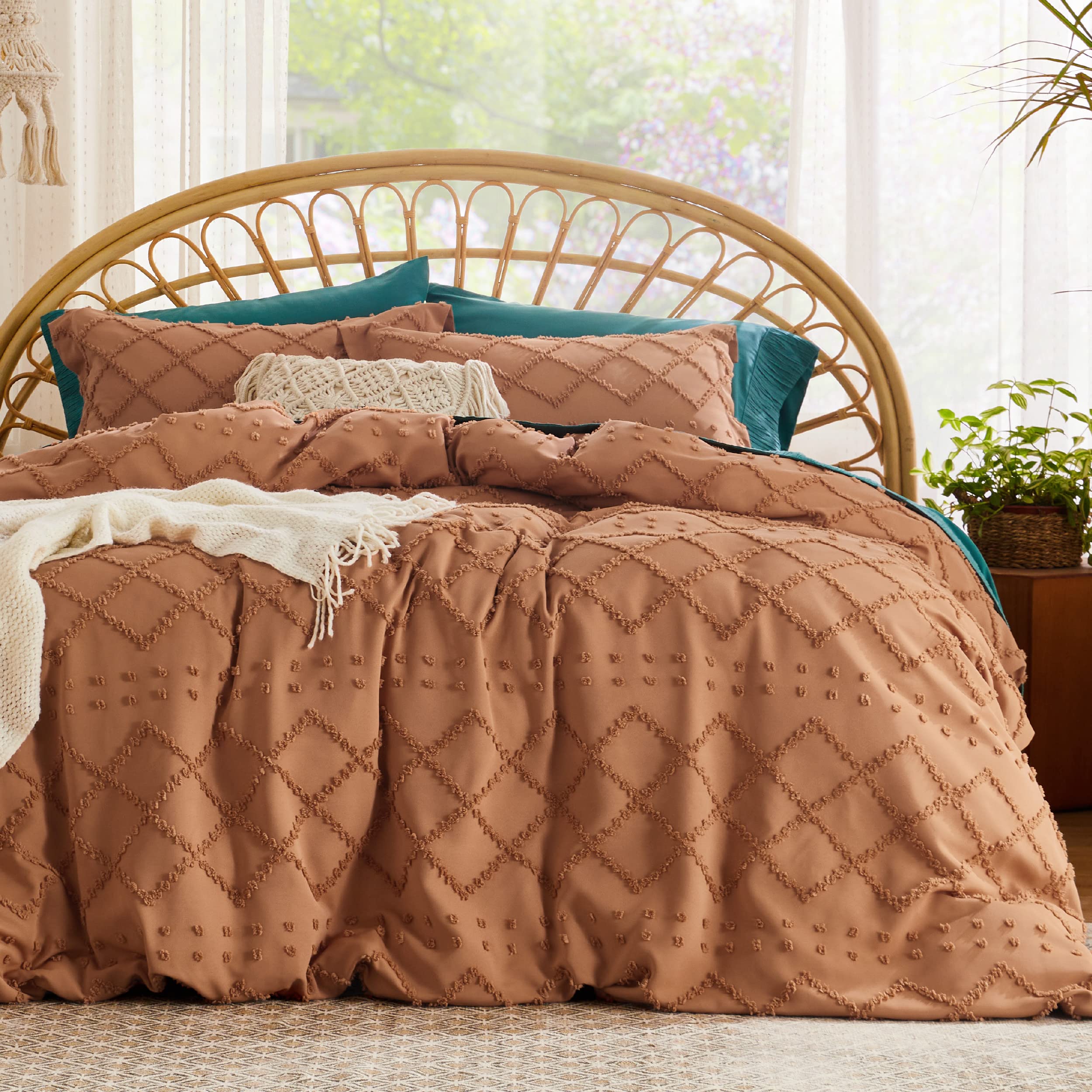 Bedsure housse de couette face entière montrant la couleur burnt orange et style boho