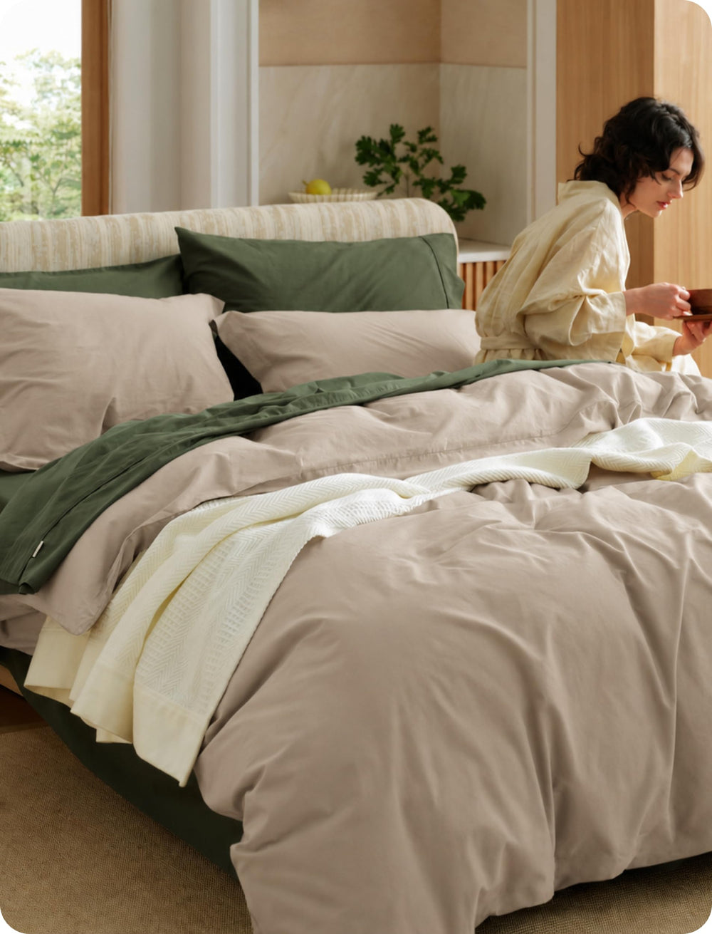 Bedsure housse de couette queen vue de face montrant style relaxant et drapé élégant