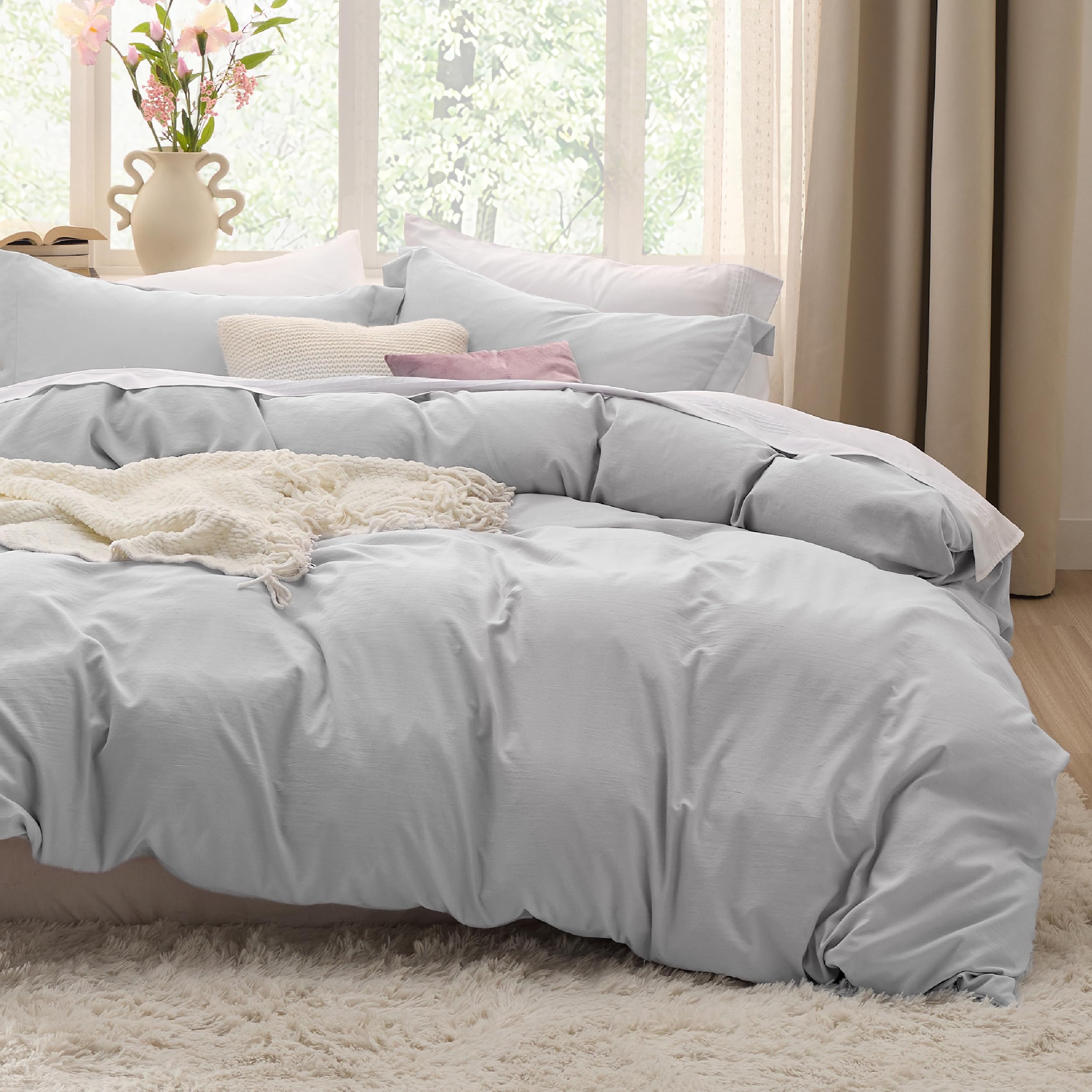 Bedsure housse de couette face gris clair, apparence élégante et apaisante