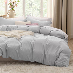 Bedsure housse de couette face gris clair, apparence élégante et apaisante