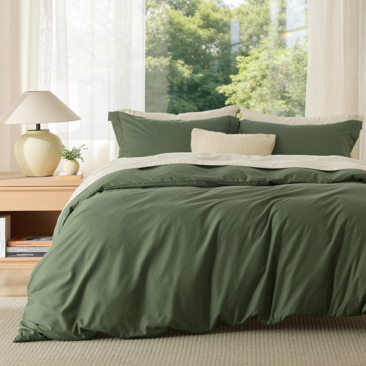 Bedsure housse de couette olive vue avant, belle finition et couleur apaisante