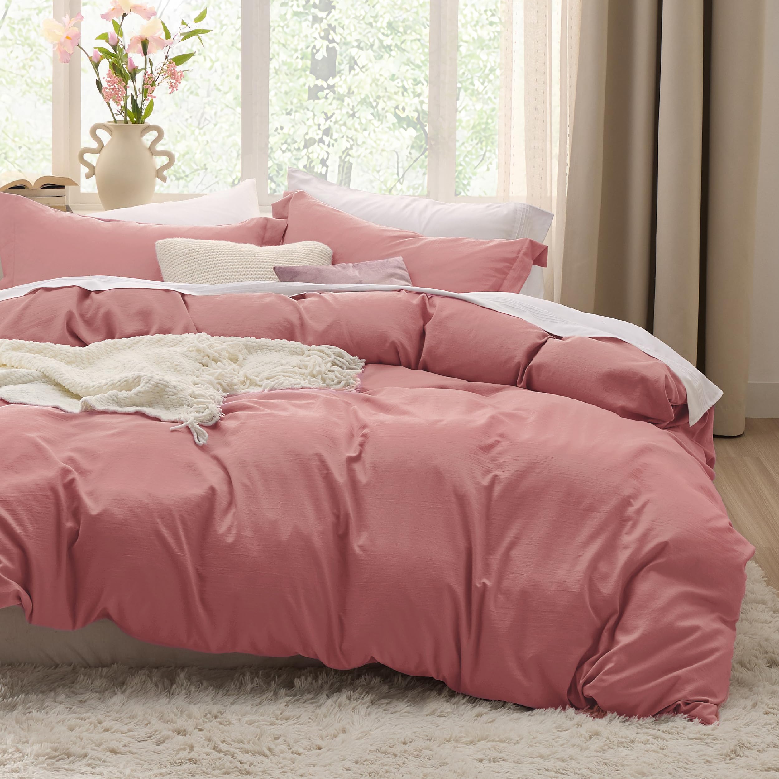 Bedsure housse de couette face complète en rose argile pour une chambre apaisante