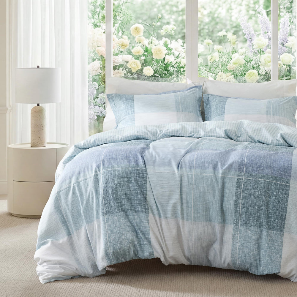 Bedsure housse de couette face avant bleu buffalo plaid montrant style élégant