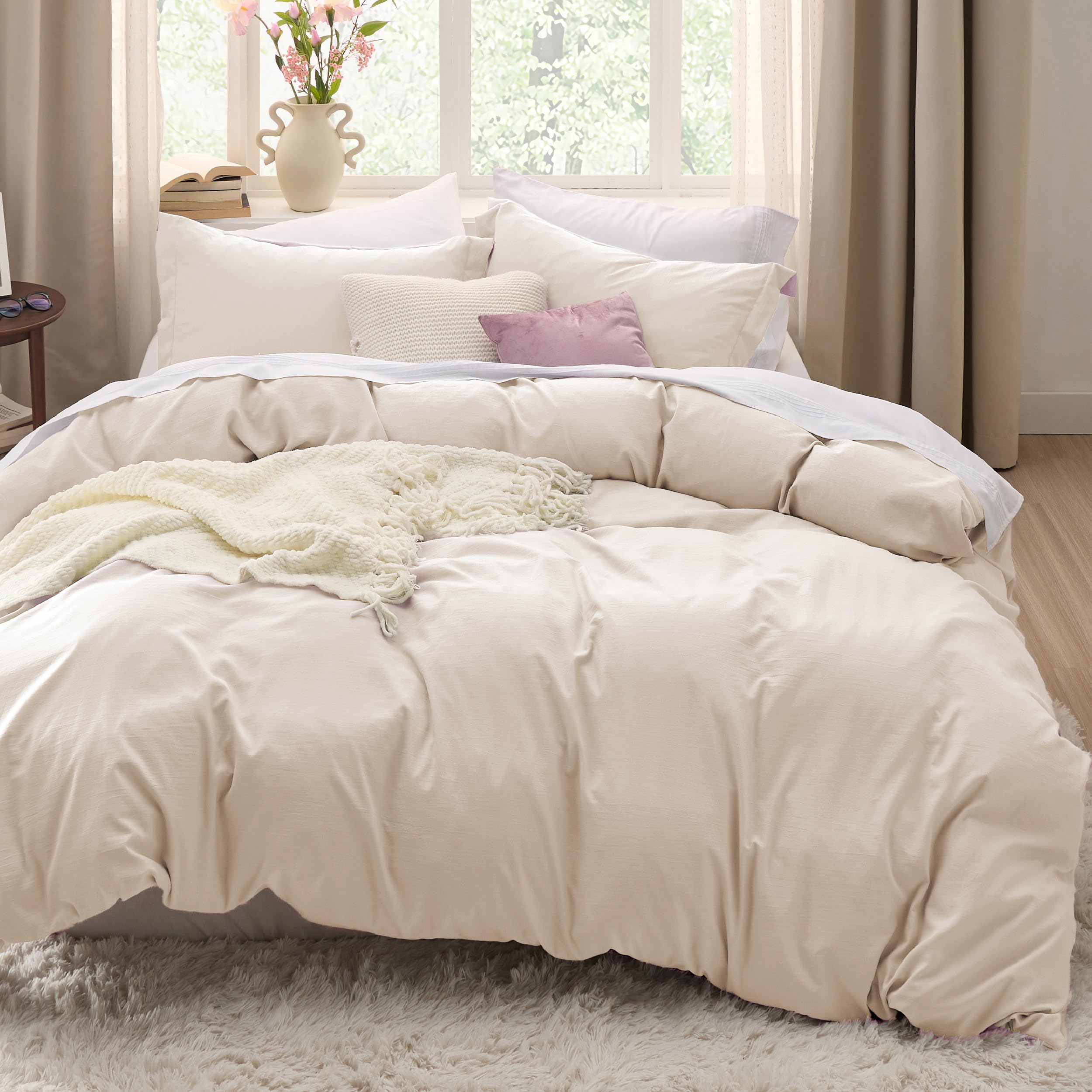 Bedsure housse de couette face avant couleur crème apportant un look élégant