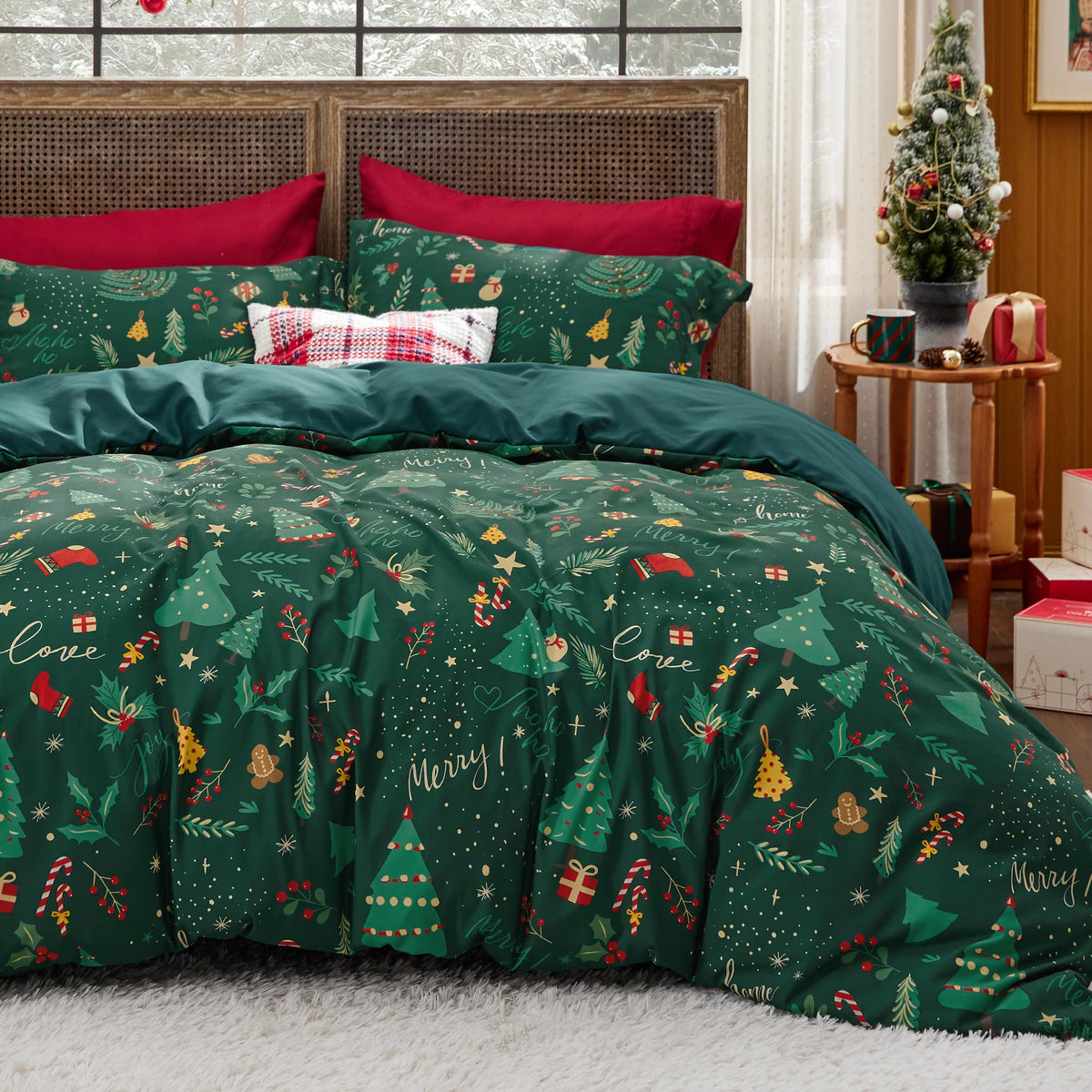 Bedsure housse de couette Noël vue de face montrant motif festif et confort