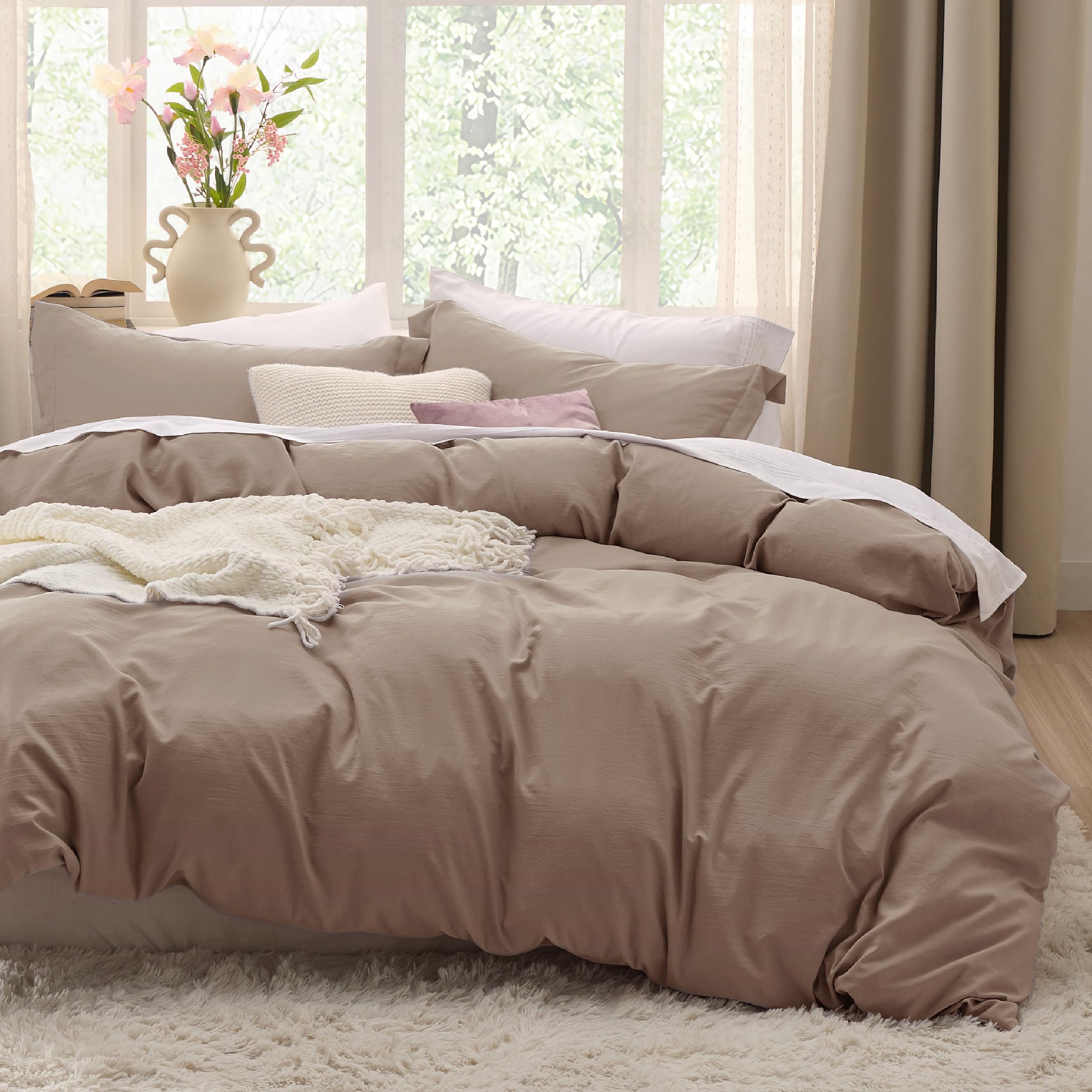Bedsure housse de couette vue avant en kaki, apporte élégance naturelle