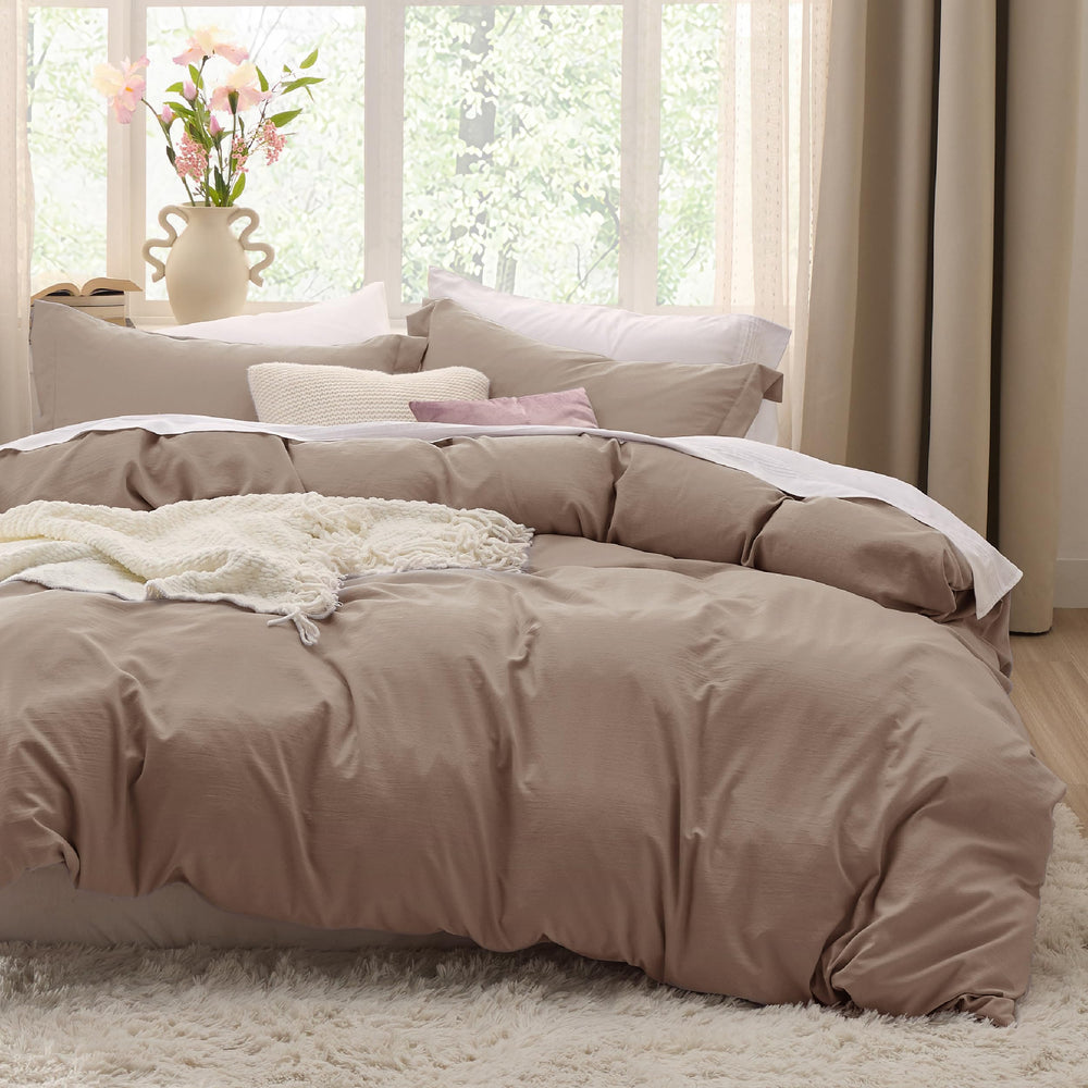 Bedsure housse de couette vue avant en kaki, apporte élégance naturelle