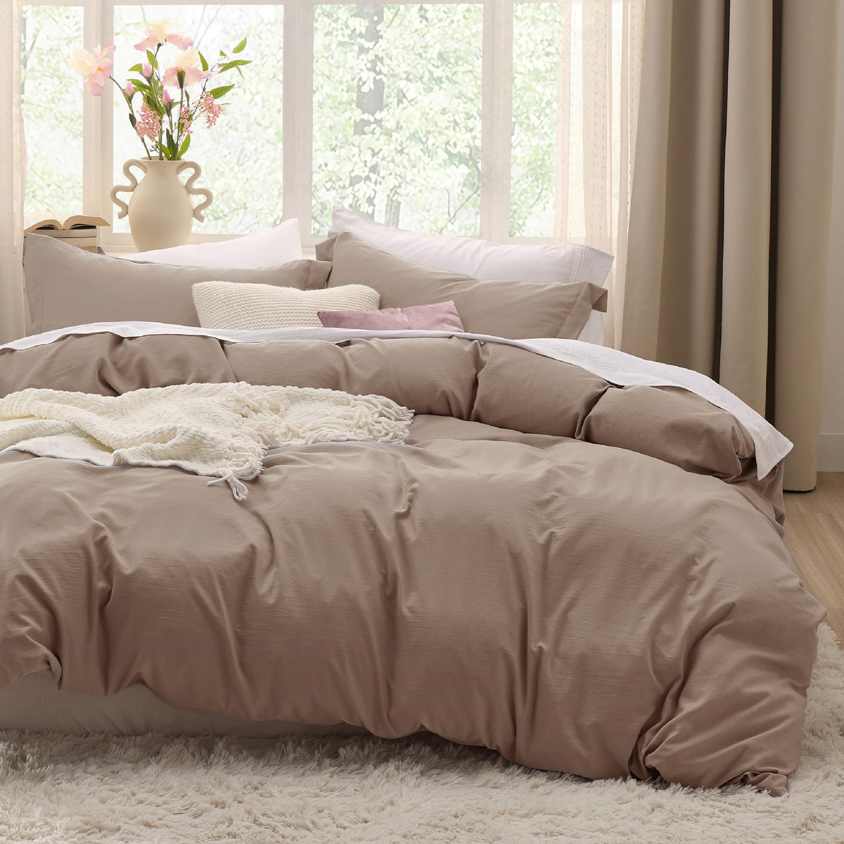 Bedsure housse de couette vue avant en kaki, apporte élégance naturelle