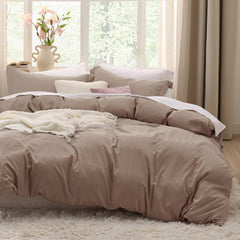 Bedsure housse de couette vue avant en kaki, apporte élégance naturelle