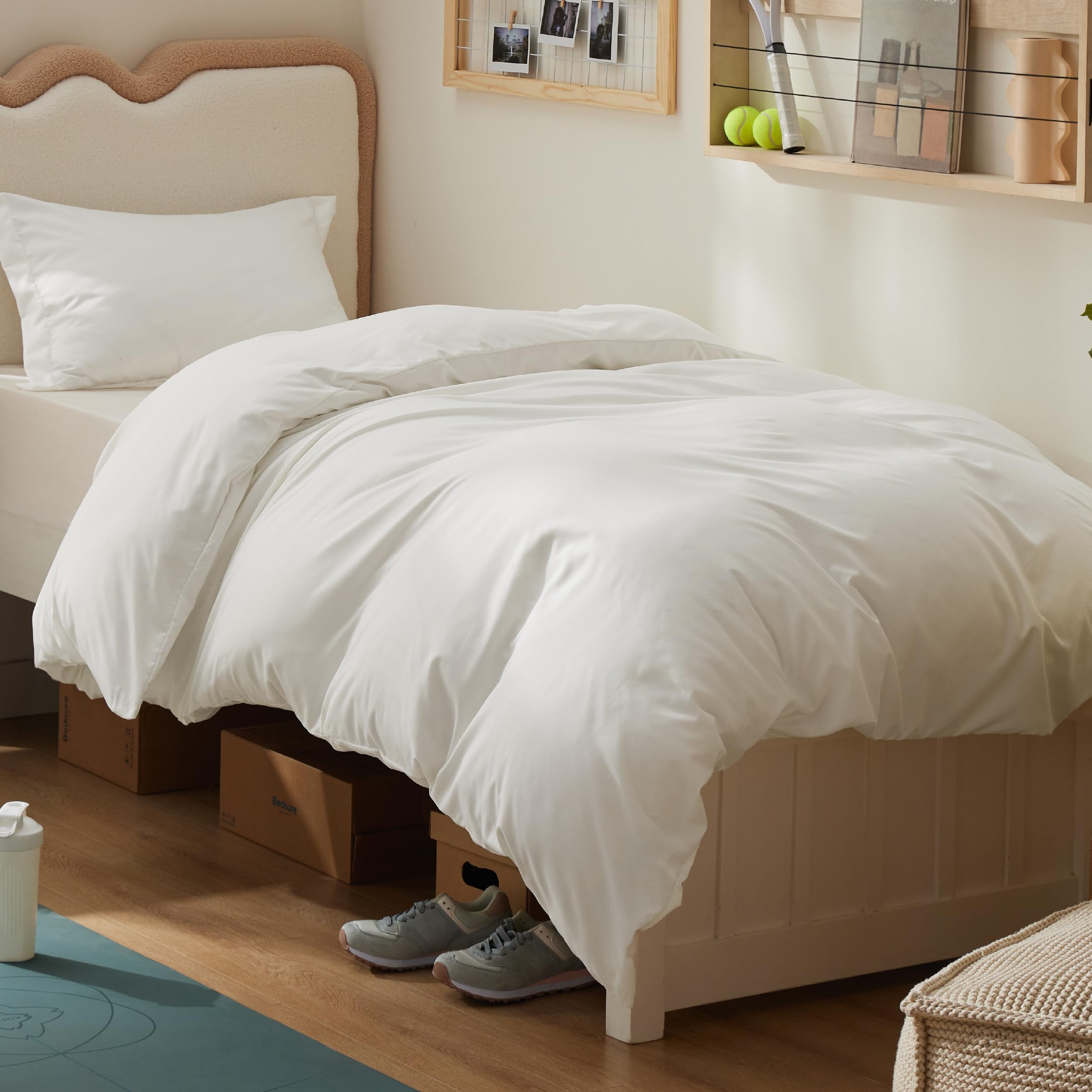 Bedsure housse de couette devant emballage présentant un ton crème et bénéfice d'entretien facile