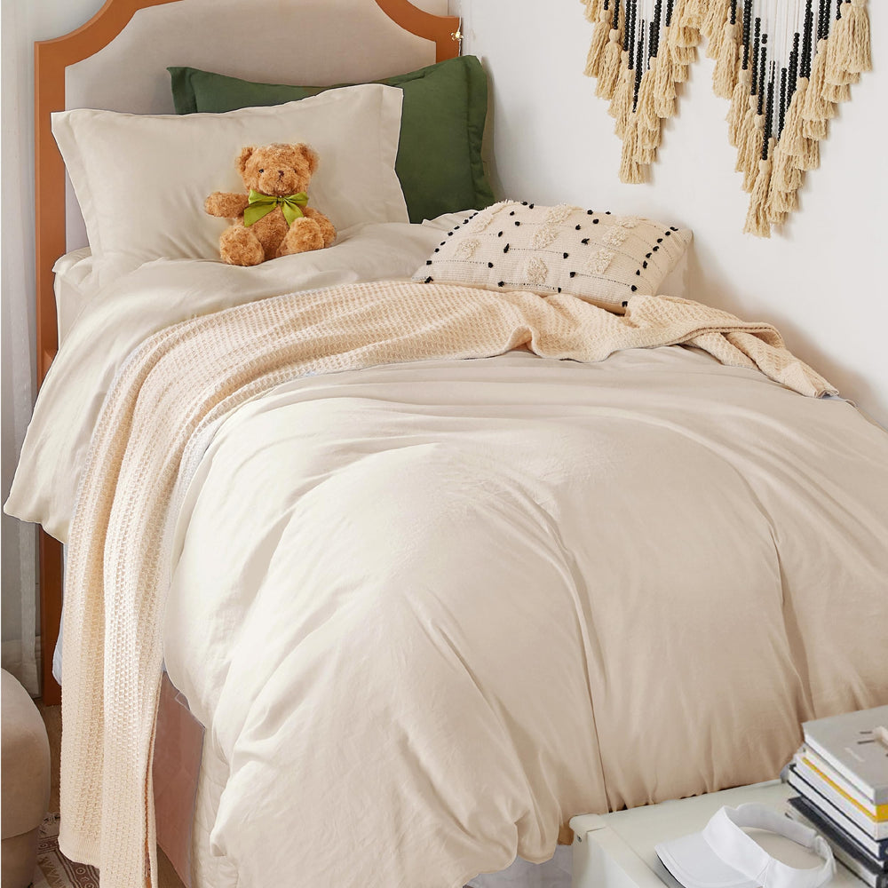 Bedsure housse de couette devant montre finition et couleur crème, confortable