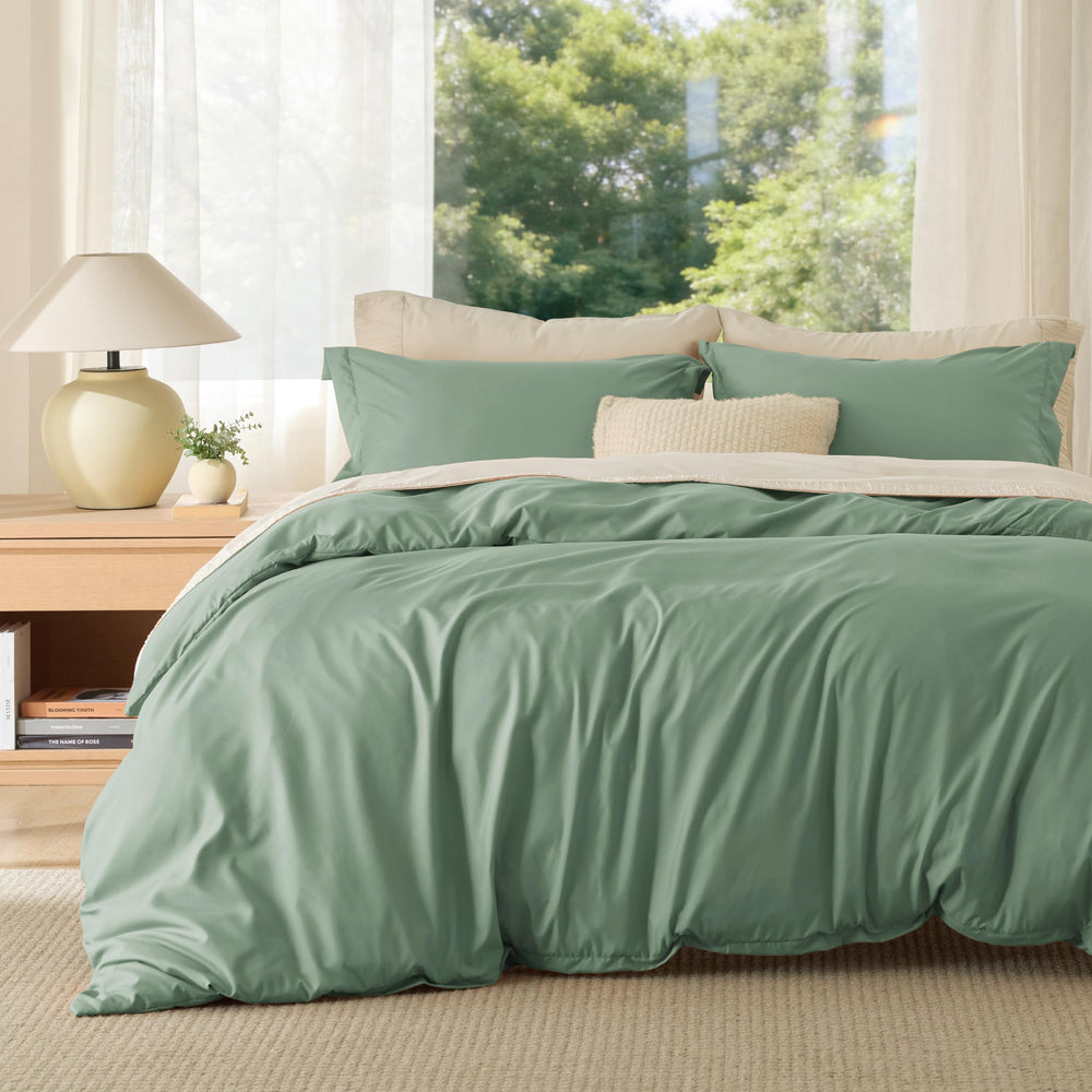Bedsure housse de couette sage green frontale montrant le design et l’ajustement