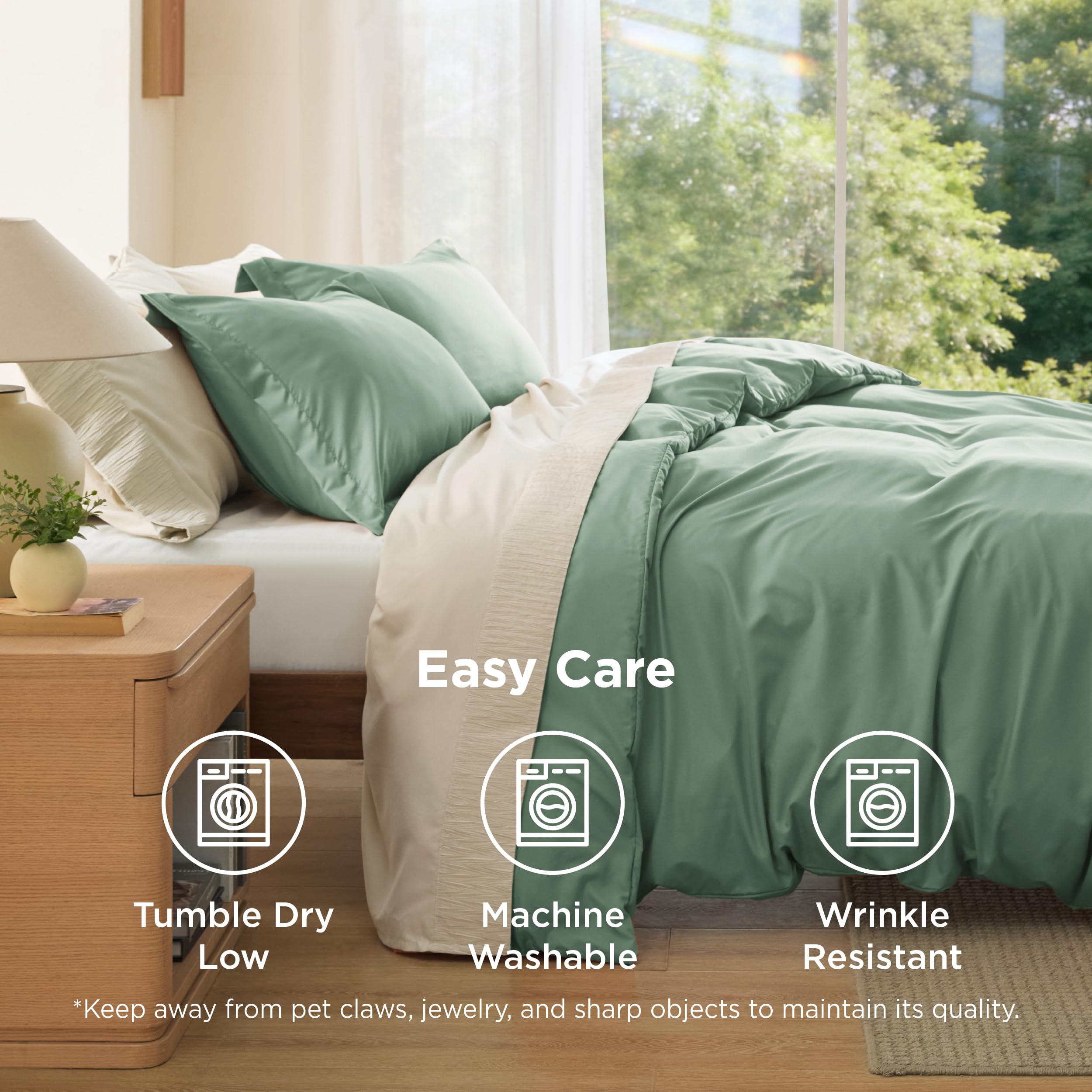 Bedsure housse en machine illustrant entretien facile et séchage sûr
