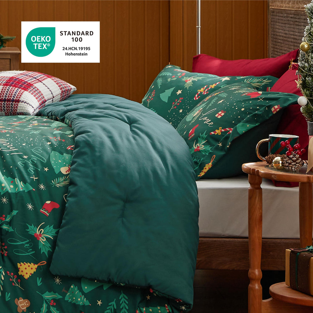 Bedsure lit décoré pour Noël montrant atmosphère accueillante et cosy