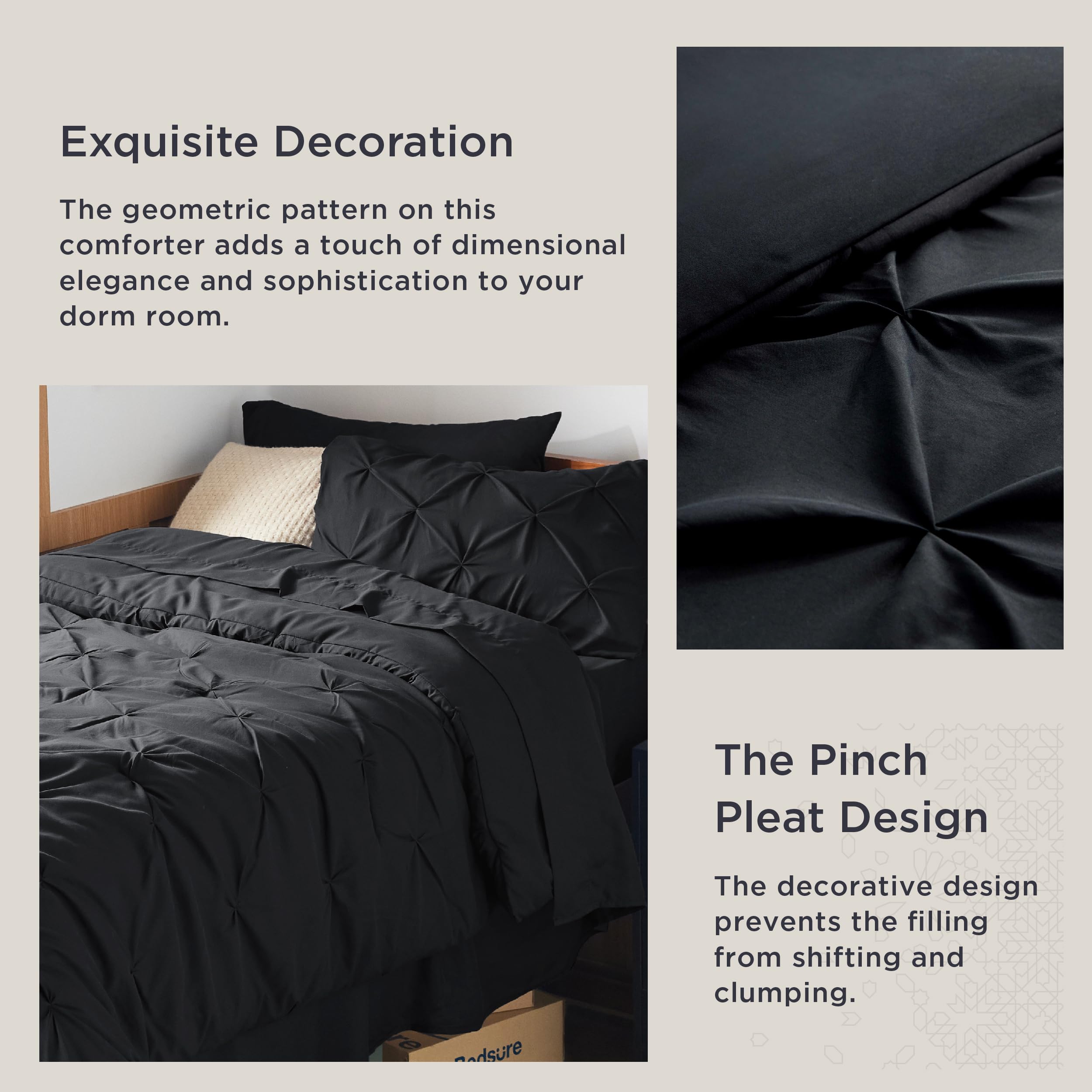 Bedsure ensemble en situation dans un dortoir, crée un lit cosy et moderne