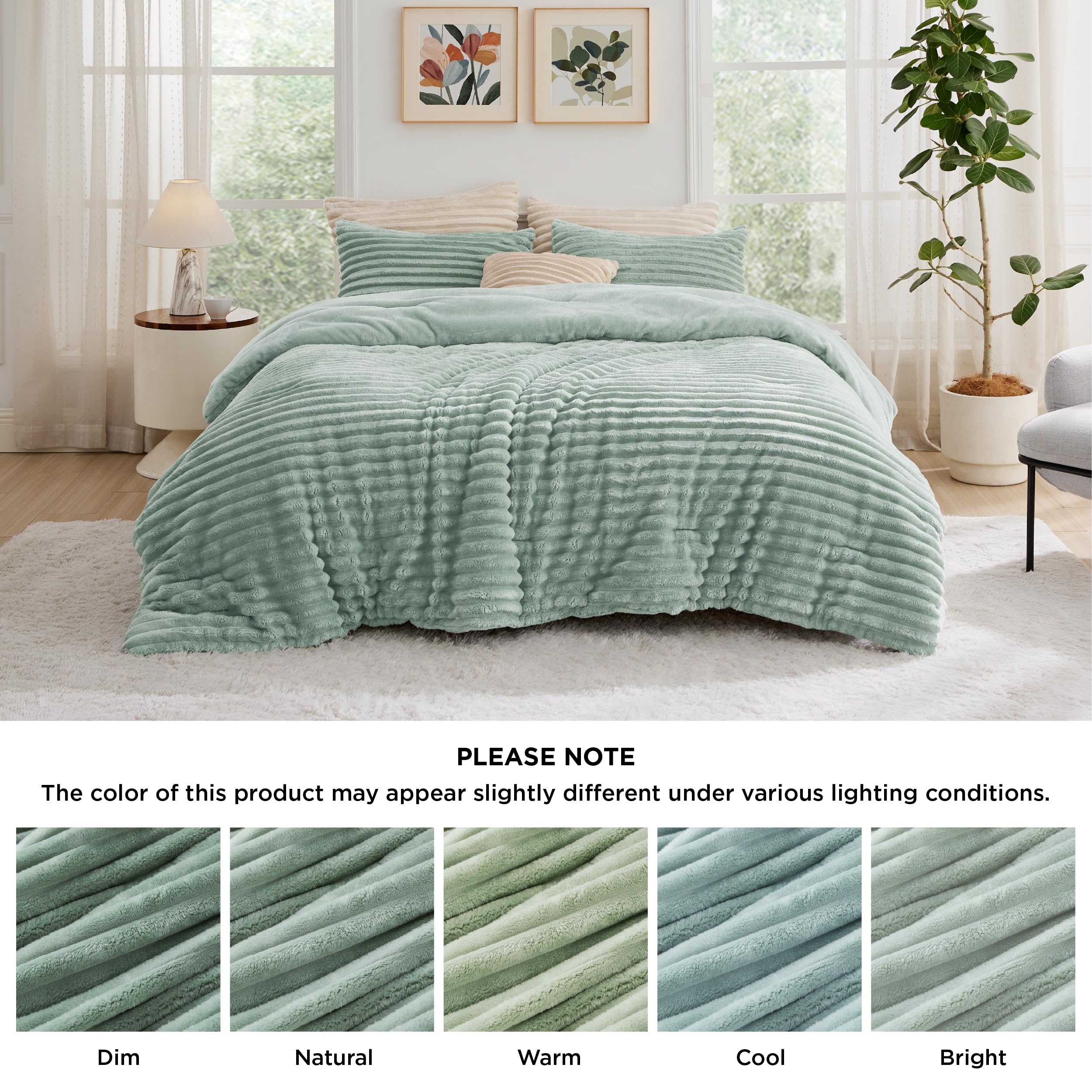 Bedsure mise en scène chambre sauge illustrant style cosy moderne