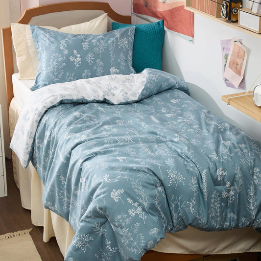 Bedsure parure face avant bleu minéral montrant motif floral et élégance