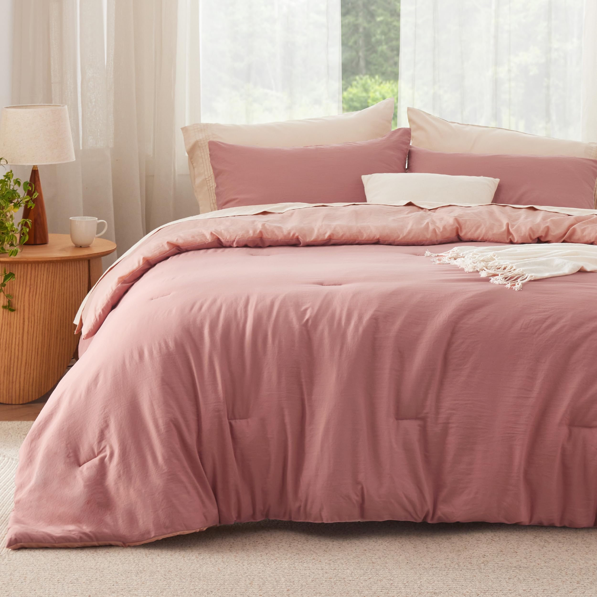 Bedsure parure face avant montrant couleur brick rose et présentation élégante